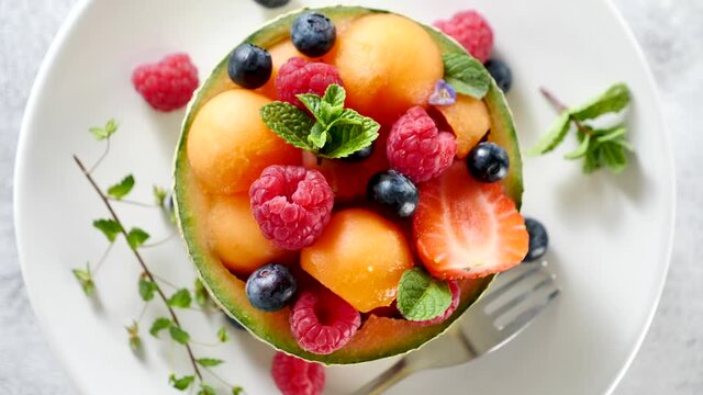 melon salad with strawberry and blueberry