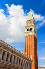 Fototapeta na wymiar Campanile of Saint Mark's Cathedral, the bell tower on Piazza di San Marco. Venice landmark, Italy.