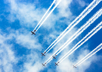 Roulettes performing an aerobatic display  over Lake Burley Griffin during an aerial fly over event...