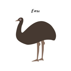 cute Kawaii Australian Emu, isolated on white background. Can be used for cards for preschool children games, learning words. Vector