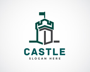 simple castle line art logo symbol design illustration © syafart