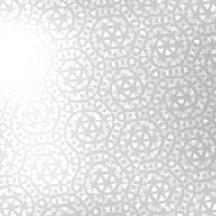 Geometric swirls ornamental pattern on white silver textured background. 