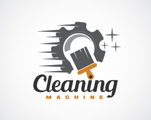 cleaning machine brush gear logo symbol design illustration