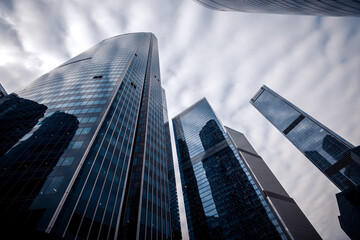 Fototapeta na wymiar Bottom view of glass skyscrapers in Moscow city