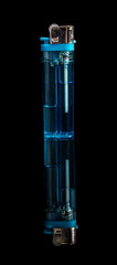 blue cigarette lighter on black background isolated