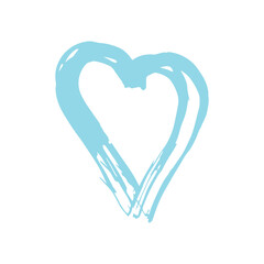 Valentine's Day Greetings Card design paint stain scandinavian style blue heart isolated on white background. simple art trend of the season. Abstract template frame for your text, copy space. Vector