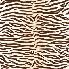 Seamless pattern. Realistic imitation of skin of white bengal tiger. Brown stripes on white background. Animal print.