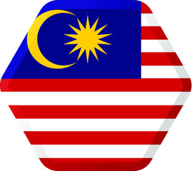 Flag of  Malaysia hexagonal icon with smoothed corners, shadows and lights