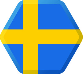 Flag of  Sweden hexagonal icon with smoothed corners, shadows and lights