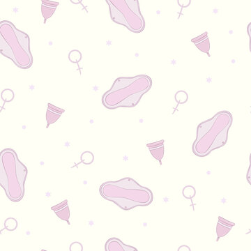 menstrual cup and reusable pad pattern vector illustration