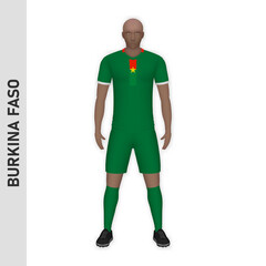3D realistic soccer player mockup. Burkina Faso Football Team Kit template