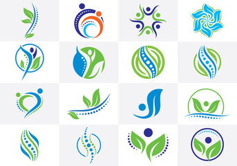Chiropractic logo spine spinal care vector icon illustration