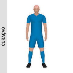 Fototapeta premium 3D realistic soccer player mockup. Curacao Football Team Kit template