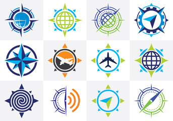 Compass Logo Vector Icon set, Modern Navigation Sign Symbol