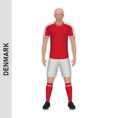 3D realistic soccer player mockup. Denmark Football Team Kit template