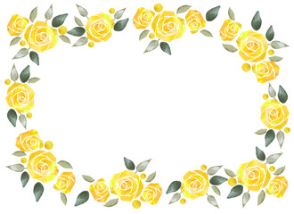 黄色の薔薇のフレーム　水彩イラスト