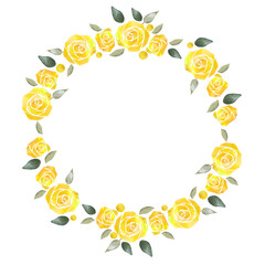 黄色の薔薇のリース　水彩イラスト