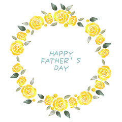 Watercolor floral wreath and bouquet frame illustration with yellow rose flowers for Father's day.