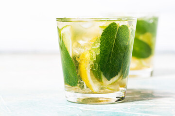 fresh cold mojito cocktail in glasses, horizontal