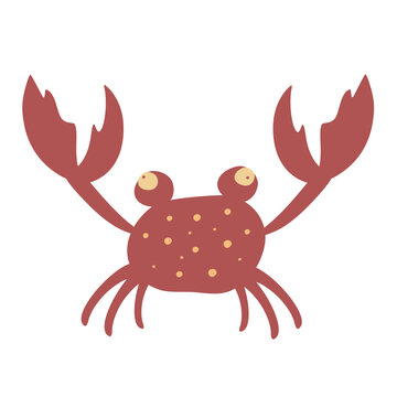 Сartoon red crab vector illustration. A water animal with claws. Colorful cartoon character. The crab shell icon is isolated on a white background.