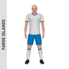 3D realistic soccer player mockup. Faroe Islands Football Team Kit template