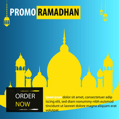 Premium Ramadan template for sales on social media, a combination of blue gradient colors and dominant yellow.