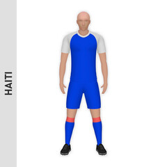 3D realistic soccer player mockup. Haiti Football Team Kit template