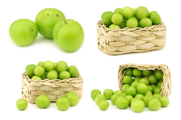 fresh jujube fruit  (Ziziphus jujuba) and some in a woven basket on a white background