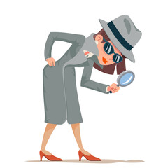 Woman snoop detective magnifying glass tec search help noir cartoon female cartoon character isolated design vector illustration