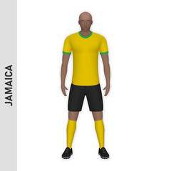 3D realistic soccer player mockup. Jamaica Football Team Kit template