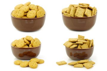 delicious Dutch mini cookies in a brown bowl on a white background