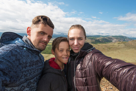 Selfie of family in mountain