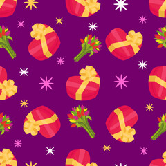 Gift boxes seamless pattern. Pattern of a gift box for printing on fabric, wrapping a gift box with paper.