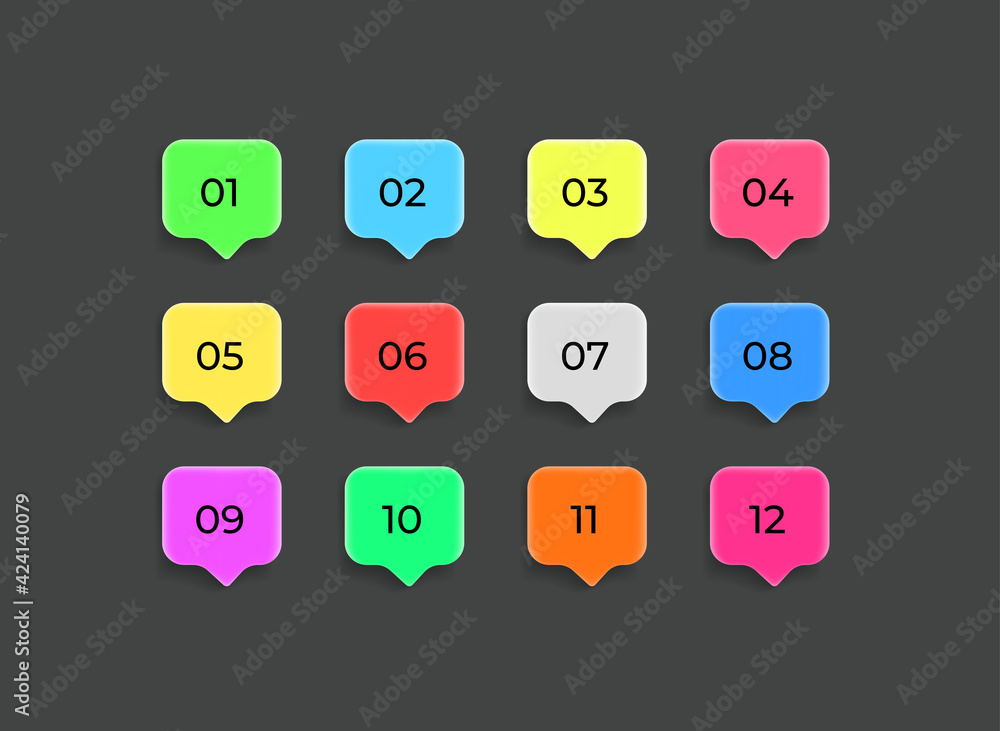 Poster color speech clouds with digits. inforgaphic vector bullets set