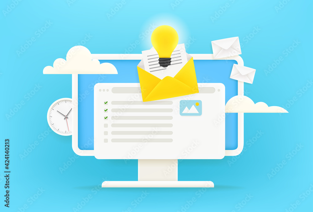 Poster answering concept. receiving electronic mail via internet concept. 3d style cute vector illustration