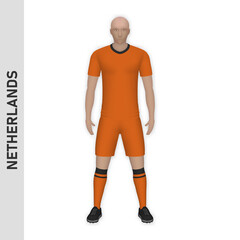 3D realistic soccer player mockup. Netherlands Football Team Kit template