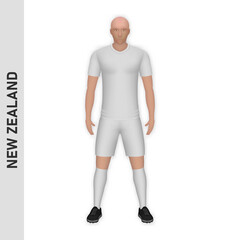 3D realistic soccer player mockup. New Zealand Football Team Kit template