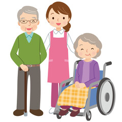 高齢者と介護士　老人ホーム