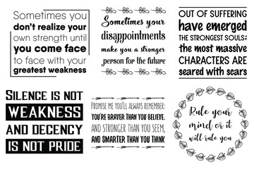 Set of Inspirational vector quotes about strength
