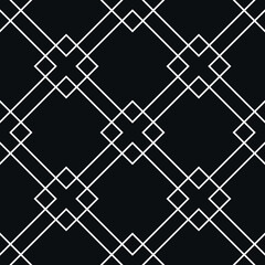 black and white seamless pattern with geometric shapes, squares, lines, rhombus, rectangles