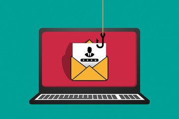 Data Phishing Hacking Scam Concept - Technology Vector Illustration - Isolated On Monochrome Background