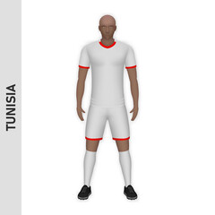 3D realistic soccer player mockup. Tunisia Football Team Kit template