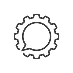 Chat industrial. Engranaje con burbuja de habla con lineas de color gris