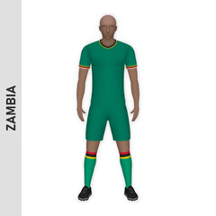 3D realistic soccer player mockup. Zambia Football Team Kit template