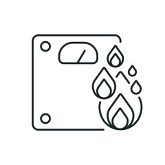 Weight loss linear icon. Scales with fire. Health and training. Sport lifestyle. Thin line customizable illustration. Contour symbol. Vector isolated outline drawing. Editable stroke