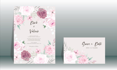 Beautiful wedding card with beautiful soft flowers