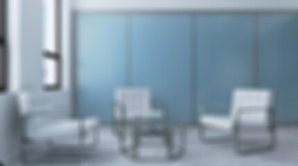 Unfocused, Blur phototography.  Modern office building interior. 3D rendering.