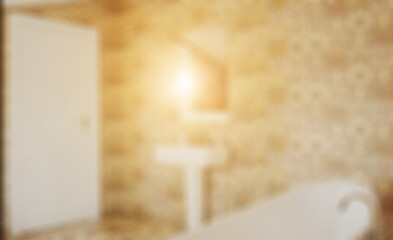 Bokeh blurred phototography.  Clean and fresh bathroom with natural light. 3D rendering.. Suns