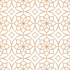 Abstract geometric seamless pattern. Golden lines texture, elegant floral lattice, mesh, weave. Traditional luxury background. Subtle gold ornament, repeating tiles, modern design.