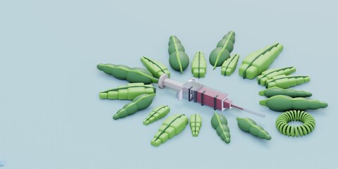 Safe vaccine in a syringe. Blood collection, donation. 3d